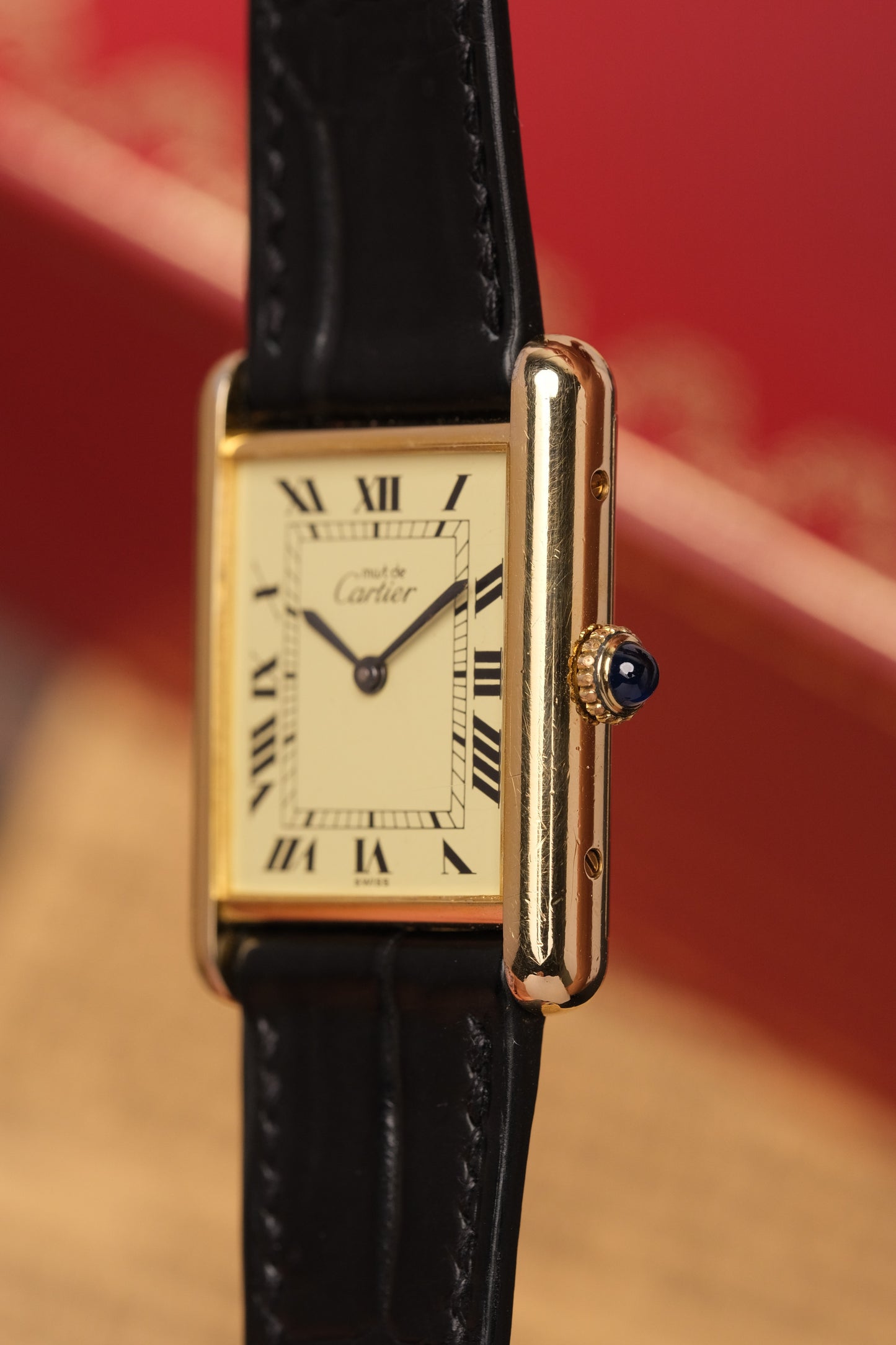 1990's CARTIER MUST DE CARTIER TANK VERMEIL ROMAN DIAL Manual Winding 23MM + Box