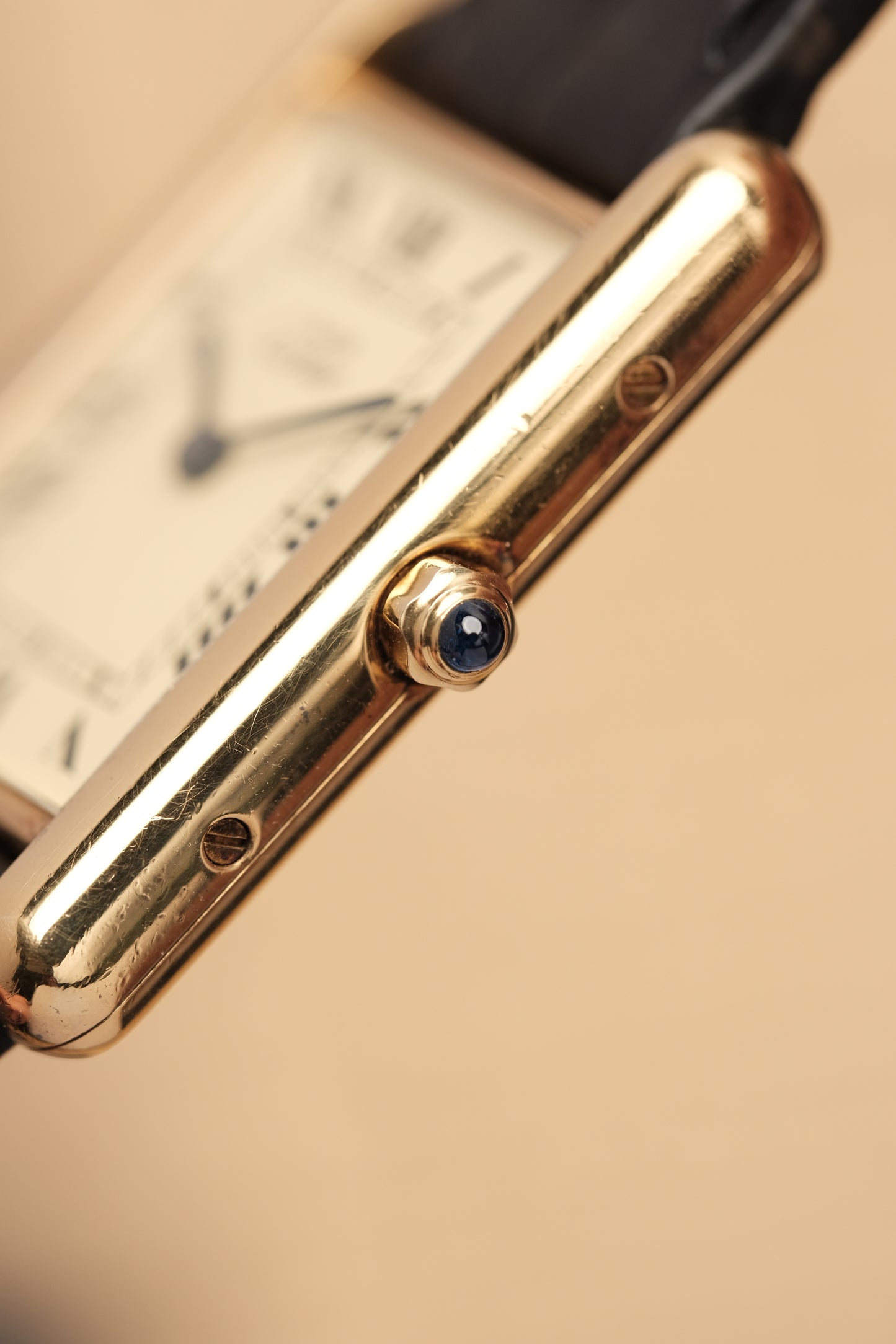 CARTIER MUST DE TANK VERMEIL (LM 23x31mm) ROMAN DIAL QUARTZ + Black Strap