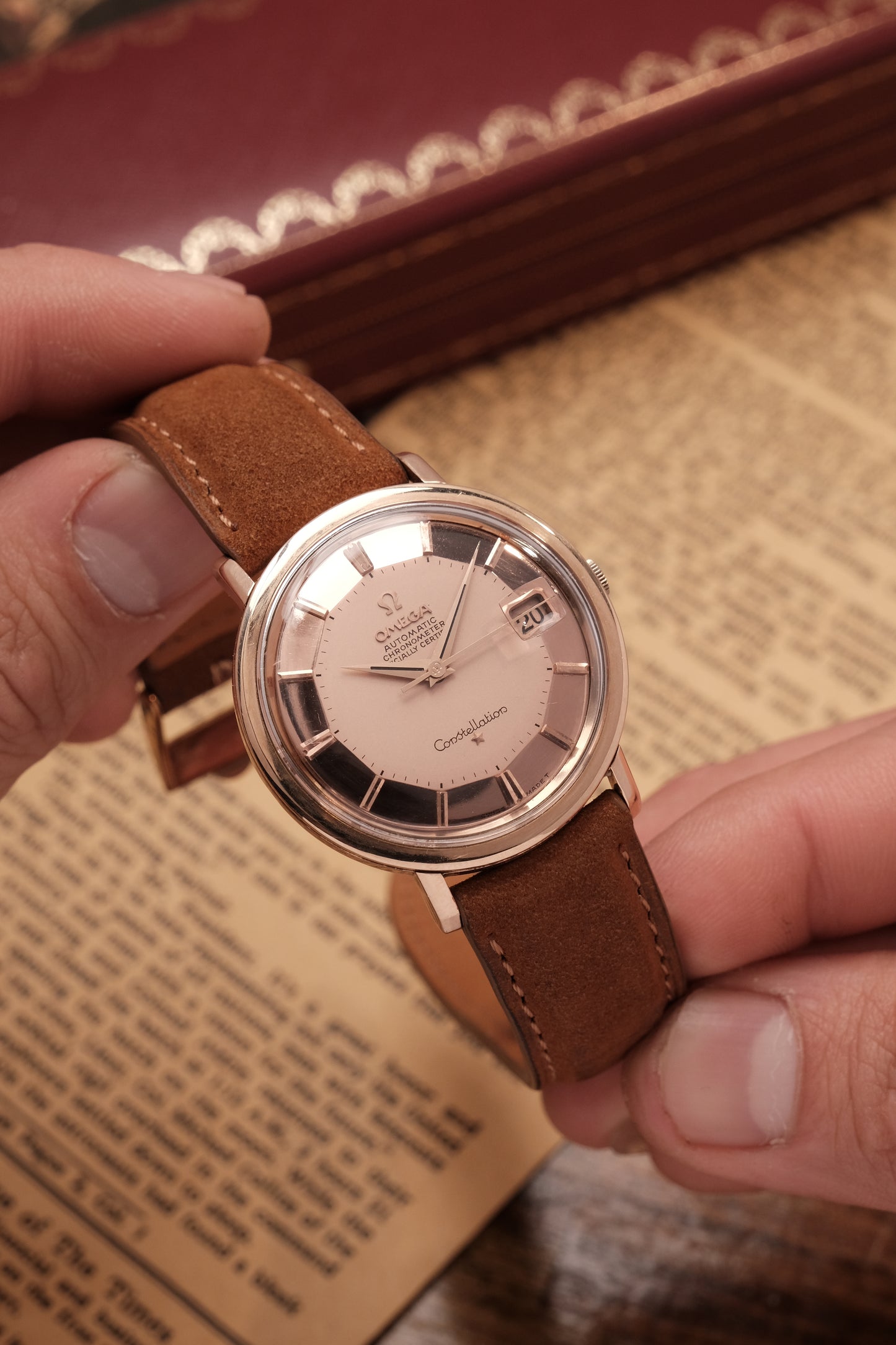 1966 OMEGA CONSTELLATION PIE PAN Mirror Rose Gold Dial (Salmon Dial )CHRONOMETER REF 168.004