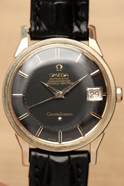 1966 OMEGA CONSTELLATION PIE PAN DOG LEG BLACK DIAL YELLOW GOLD AUTOMATIC CHRONOMETER REF. 168.005