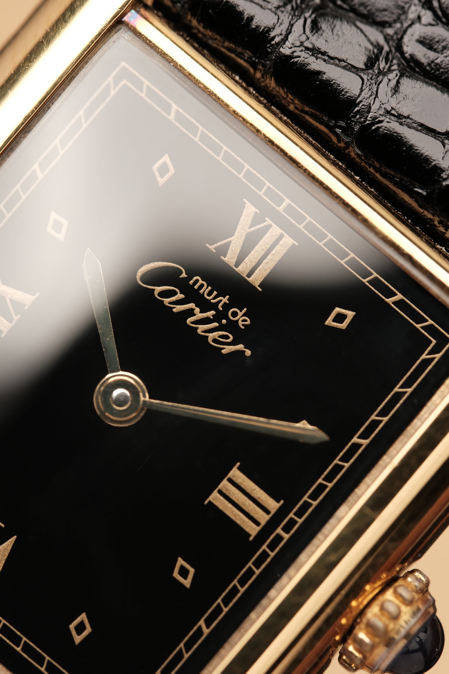 CARTIER MUST DE TANK VERMEIL (LM 23x31mm)Black Glossy Art Deco Dial 1990s Ref. 590005