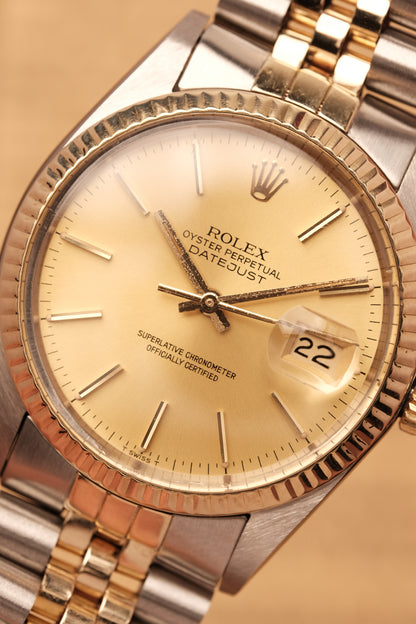 Rolex Datejust 36 16013 Two Tone 18k Yellow Gold Jubilee Bracelet Fluted Bezel + Box and Booklet