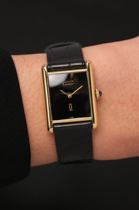 CARTIER MUST DE CARTIER TANK 23x31 Hand Winding VERMEIL Black DIAL REF. 6 062961