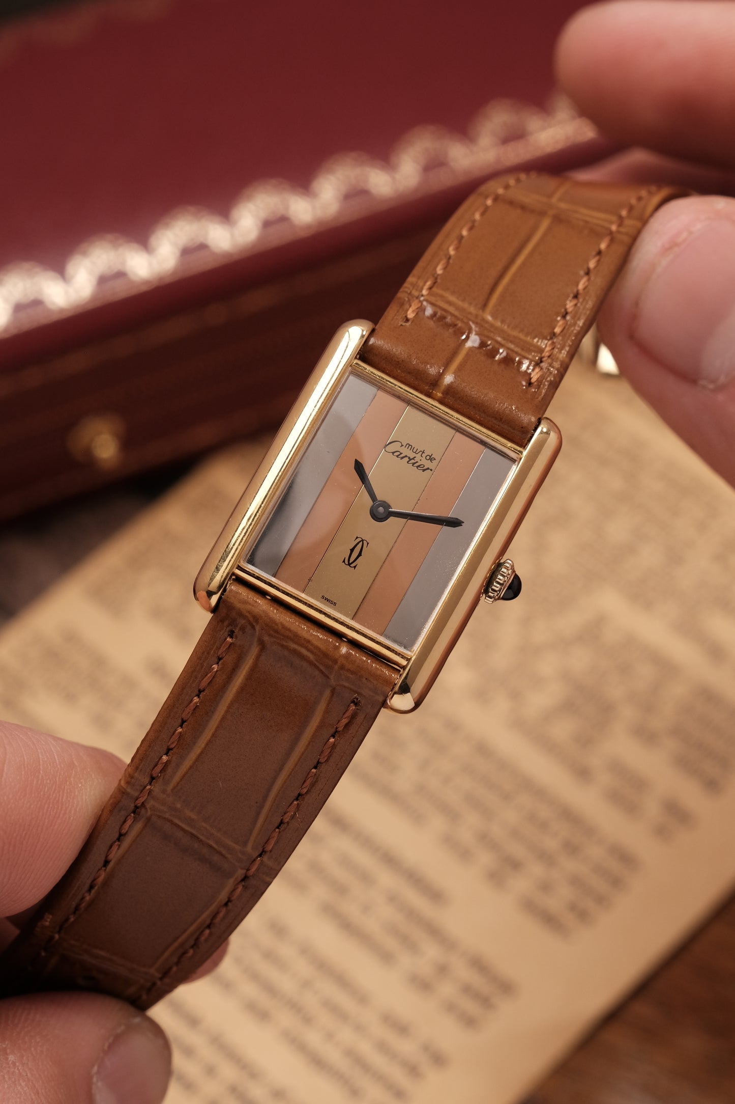 CARTIER  De Must Tank Trinity Vertical Stripe Dial Gold Hand Winding Gold-Plated Silver 925