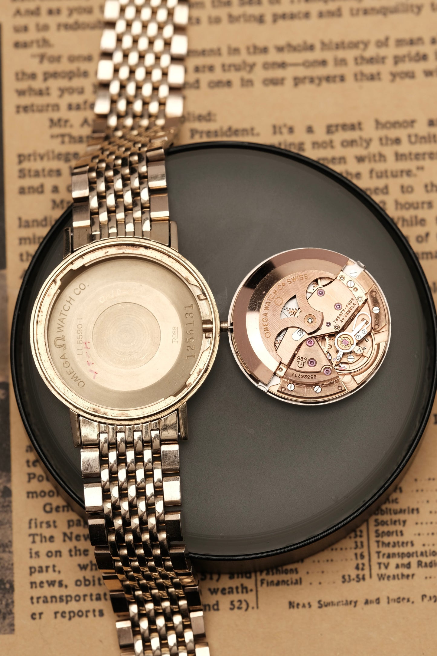 1967  14K Solid Gold Omega Seamaster De Ville reference LL 6590-1 34mm with Gold beads of rice bracelet