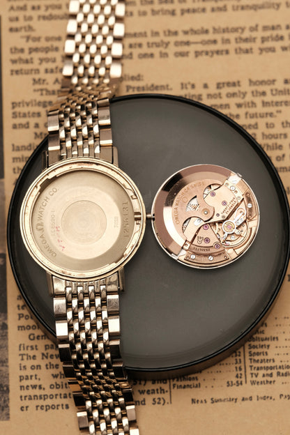 1967  14K Solid Gold Omega Seamaster De Ville reference LL 6590-1 34mm with Gold beads of rice bracelet