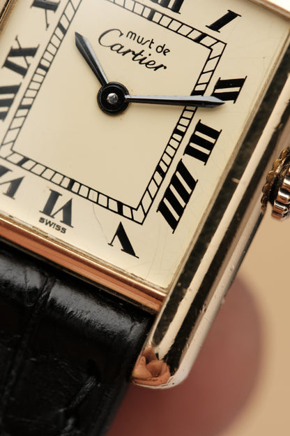 Vintage Cartier Must De Tank Vermeil (SM 20x28mm) ROMAN DIAL Hand Windding Ref.3096998