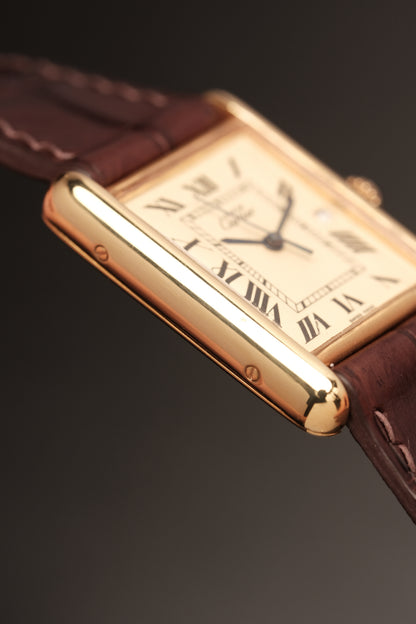 Vintage Cartier Must De Tank (XL 26x34mm) ROMAN DIAL QUARTZ Ref.2413 + Dark Brown Strap