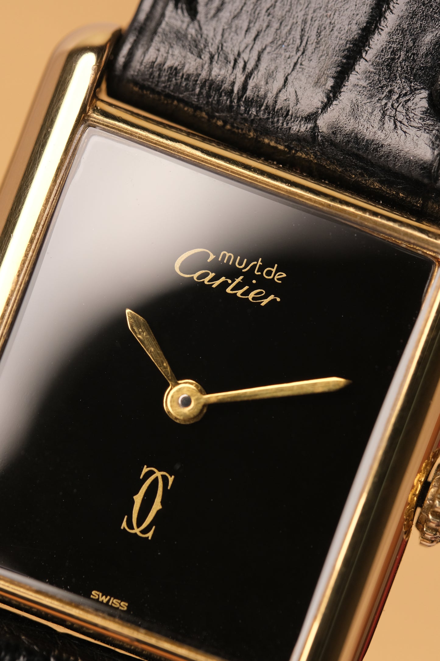 CARTIER MUST DE CARTIER TANK 23x31 Hand Winding VERMEIL Black DIAL REF. 6 213967