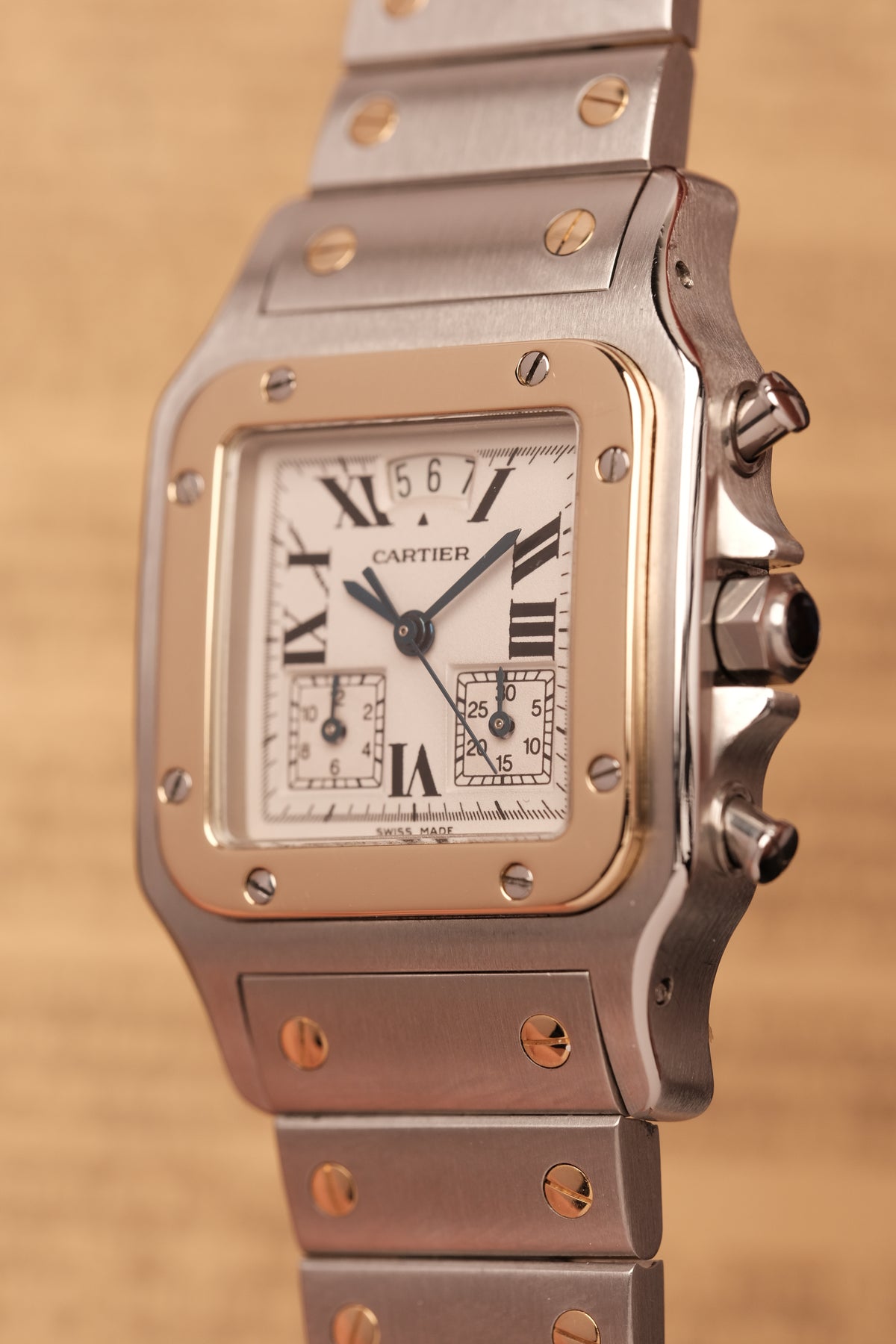 Cartier Santos Galbée Chronoflex Gold/Steel White Dial LM (29x41mm)Ref. 2425 + Box