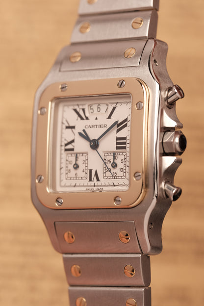 Cartier Santos Galbée Chronoflex Gold/Steel White Dial LM (29x41mm)Ref. 2425 + Box