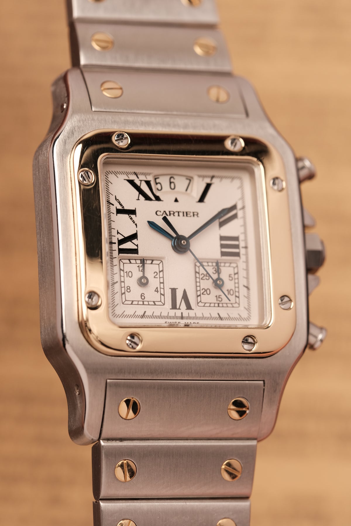 Cartier Santos Galbée Chronoflex Gold/Steel White Dial LM (29x41mm)Ref. 2425 + Box