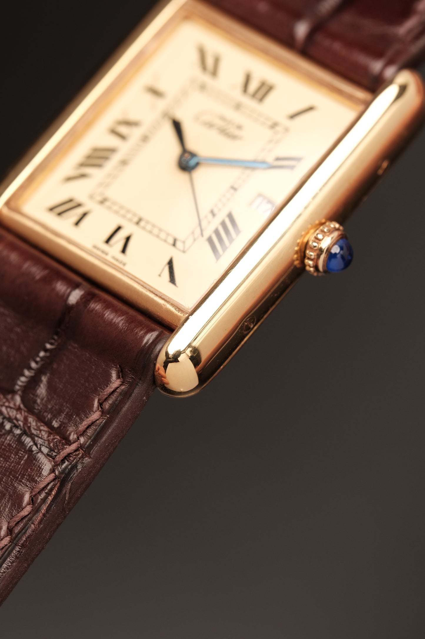 Vintage Cartier Must De Tank (XL 26x34mm) ROMAN DIAL QUARTZ Ref.2413 + Dark Brown Strap