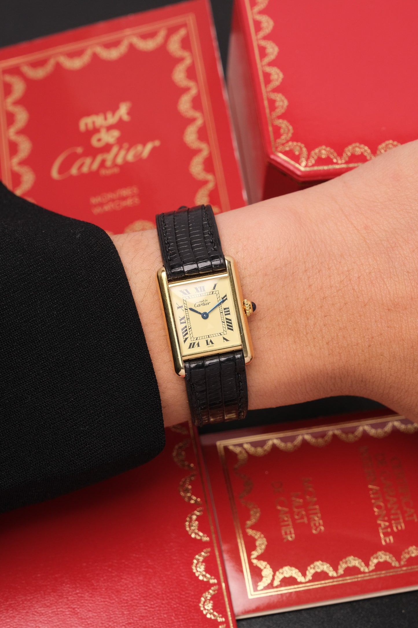 1999 Vintage Cartier Tank Vermeil 1613 ROMAN DIAL QUARTZ 20x28mm + Box and Paper