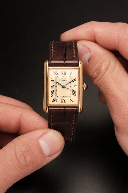 Vintage Cartier Must De Tank (XL 26x34mm) ROMAN DIAL QUARTZ Ref.2413 + Dark Brown Strap