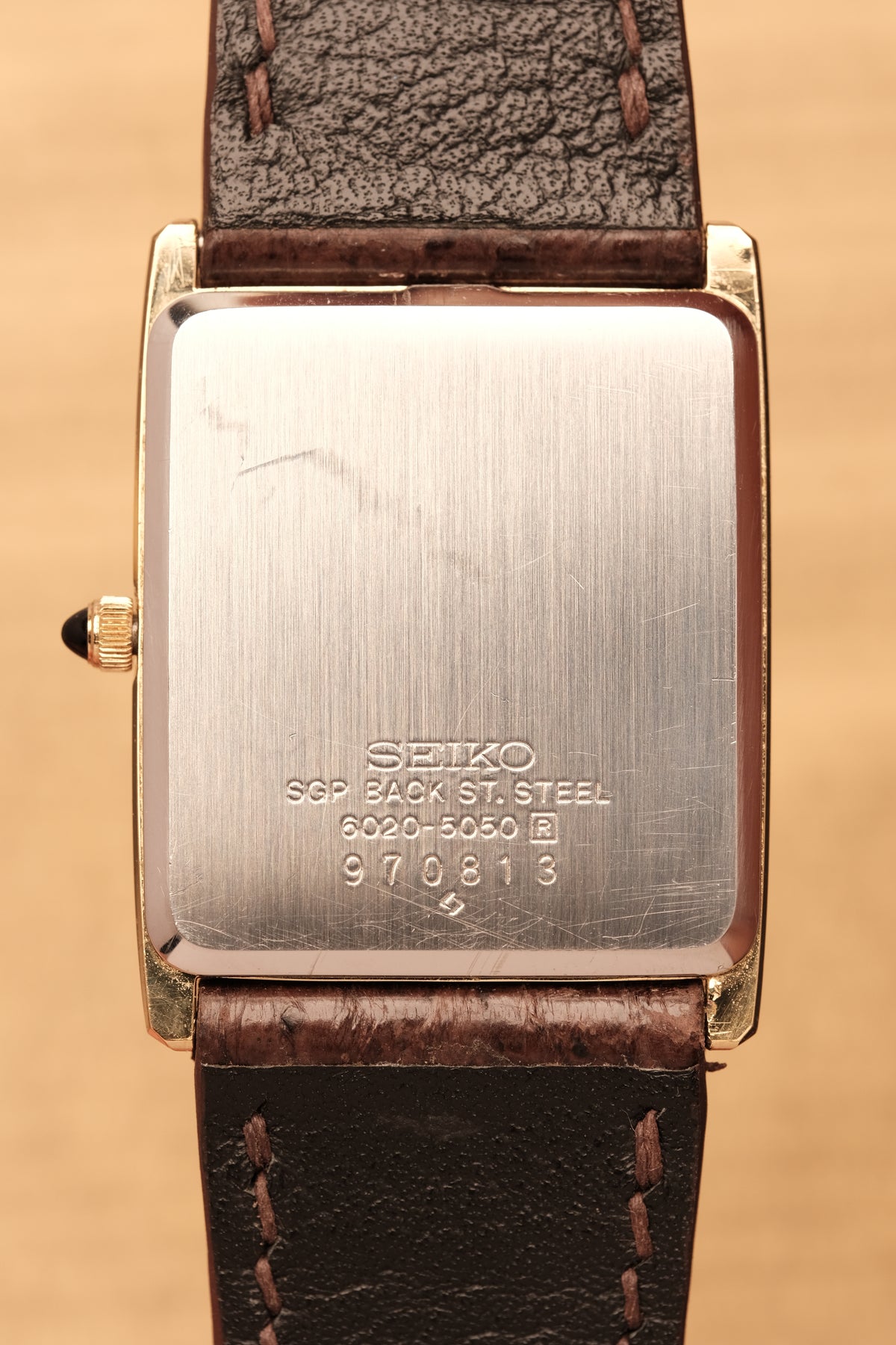 Vintage Japanese Classic Seiko Tank 6020-5050 White Dial Roman numerals (25x32mm)