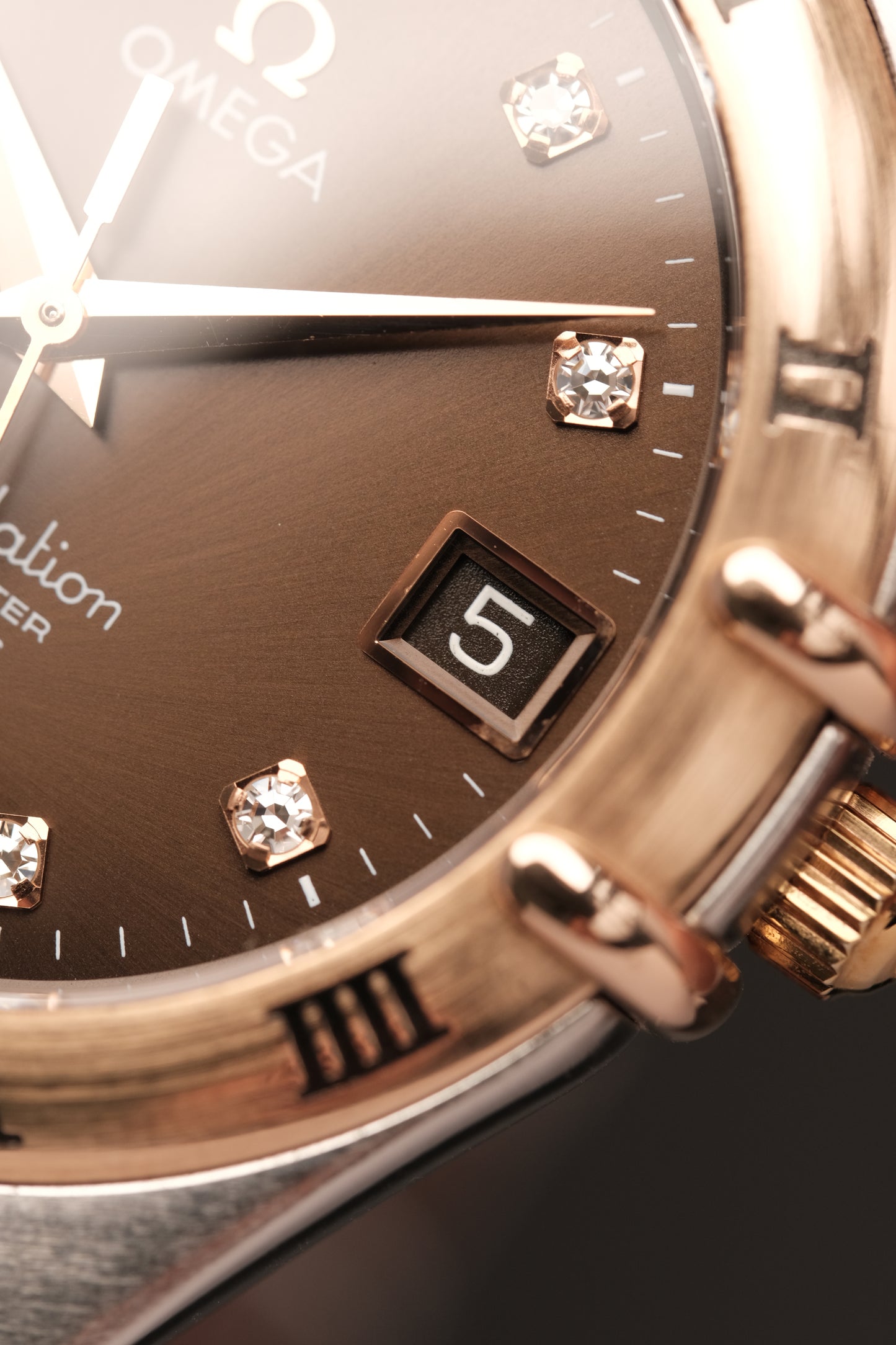OMEGA WATCH CONSTELLATION 1301.60.00 - STAINLESS STEEL ROSE GOLD CHOCOLATE DIAMONDS (2000S)