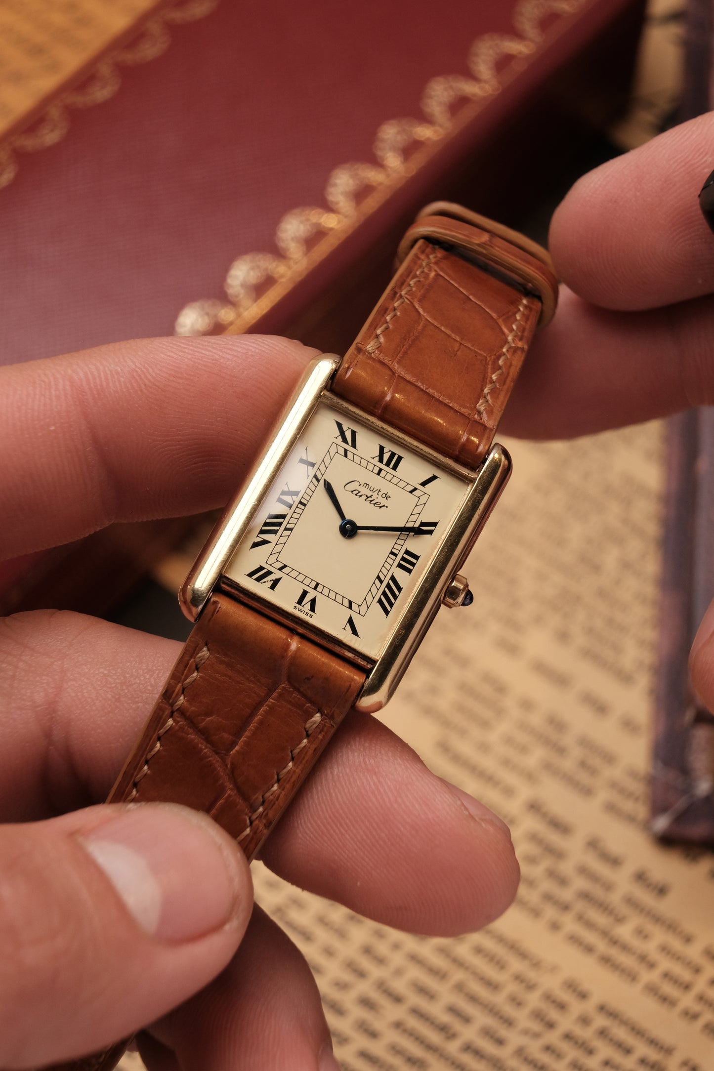 CARTIER MUST DE CARTIER TANK VERMEIL ROMAN DIAL REF. 64221