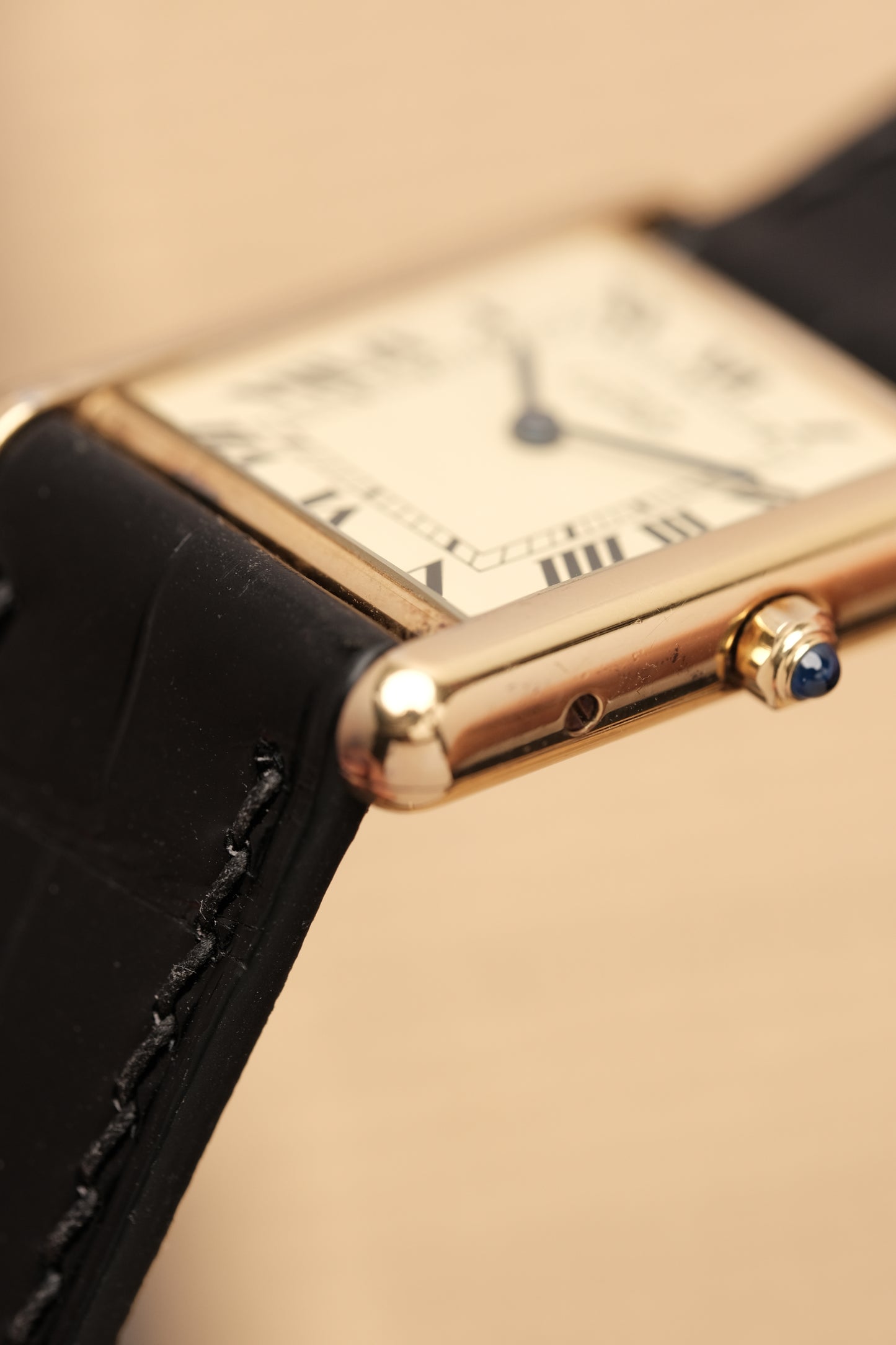 CARTIER MUST DE TANK VERMEIL (LM 23x31mm) ROMAN DIAL QUARTZ + Black Strap