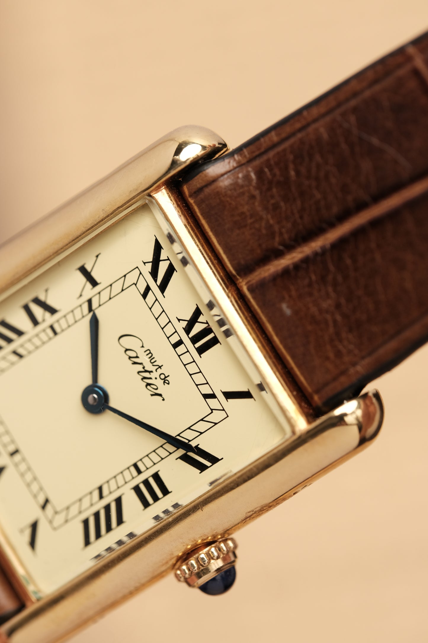 CARTIER MUST DE TANK VERMEIL (LM 23x31mm) ROMAN DIAL QUARTZ + Coffee Strap