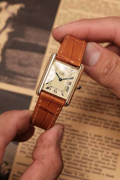 1990's CARTIER MUST DE CARTIER TANK VERMEIL ROMAN DIAL Quartz