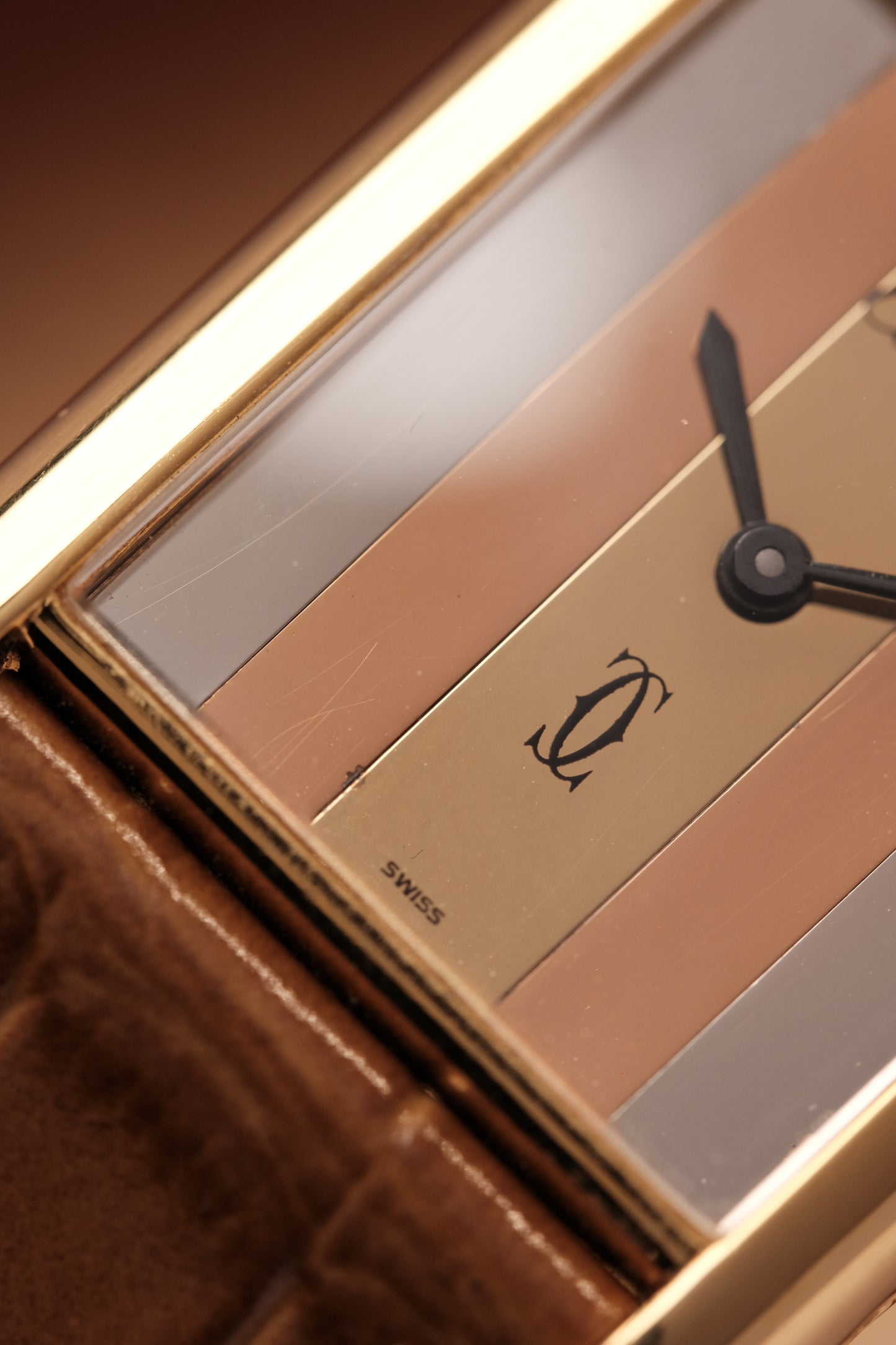 CARTIER  De Must Tank Trinity Vertical Stripe Dial Gold Hand Winding Gold-Plated Silver 925