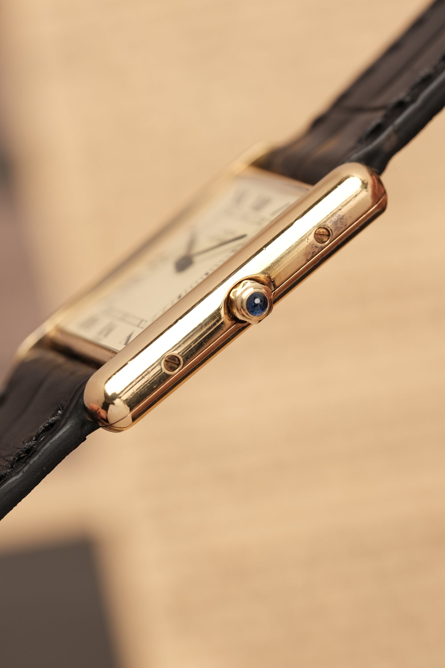 CARTIER MUST DE TANK VERMEIL (LM 23x31mm) ROMAN DIAL QUARTZ + Black Strap