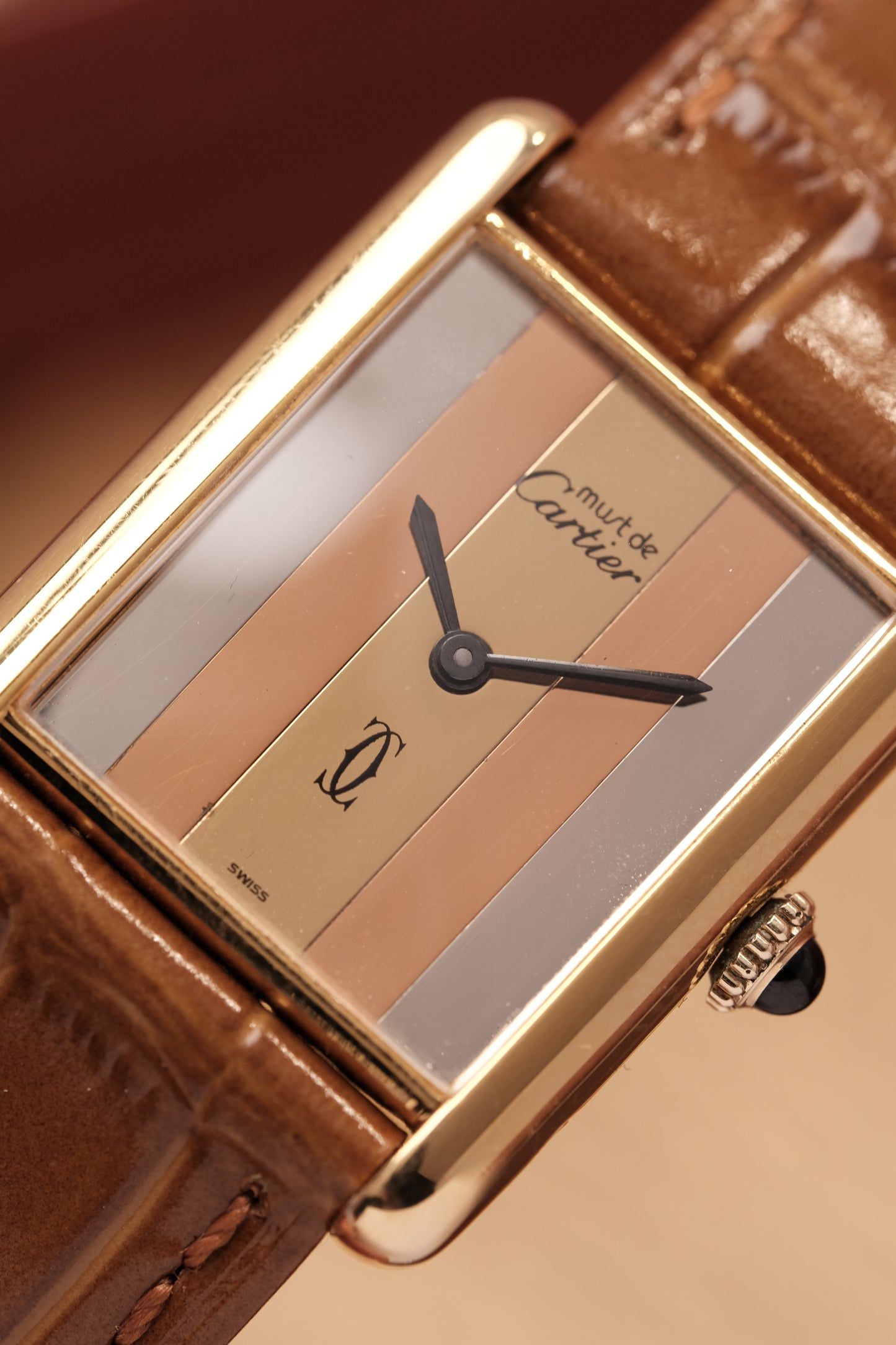 CARTIER  De Must Tank Trinity Vertical Stripe Dial Gold Hand Winding Gold-Plated Silver 925