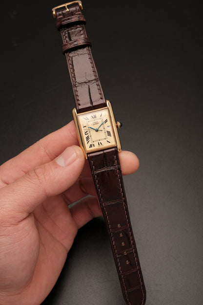 Vintage Cartier Must De Tank (XL 26x34mm) ROMAN DIAL QUARTZ Ref.2413 + Dark Brown Strap