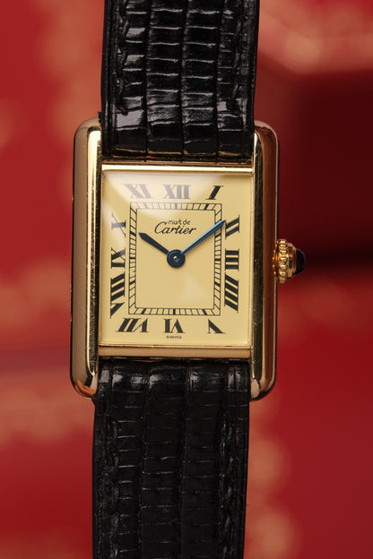 1999 Vintage Cartier Tank Vermeil 1613 ROMAN DIAL QUARTZ 20x28mm + Box and Paper