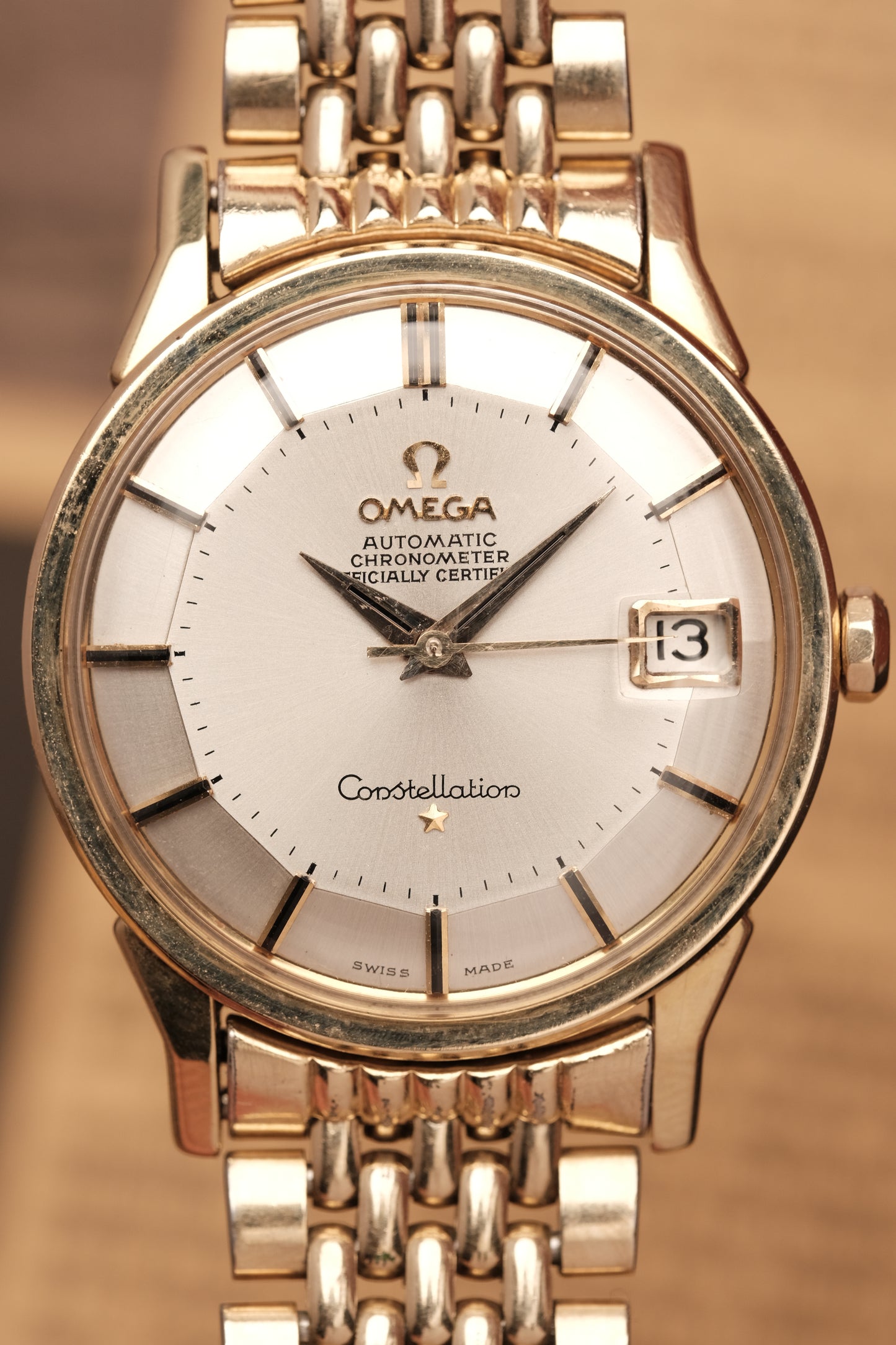 1966 OMEGA CONSTELLATION PIE PAN DOG LEG White Dial AUTOMATIC REF. 168.005 + BOX + Beads of rice bracelet