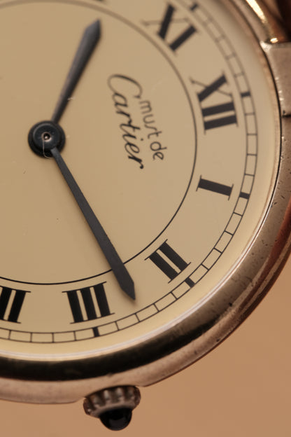 1990's  Cartier  Must Vendome LM Vermeil Quartz Gold Plated 30mm