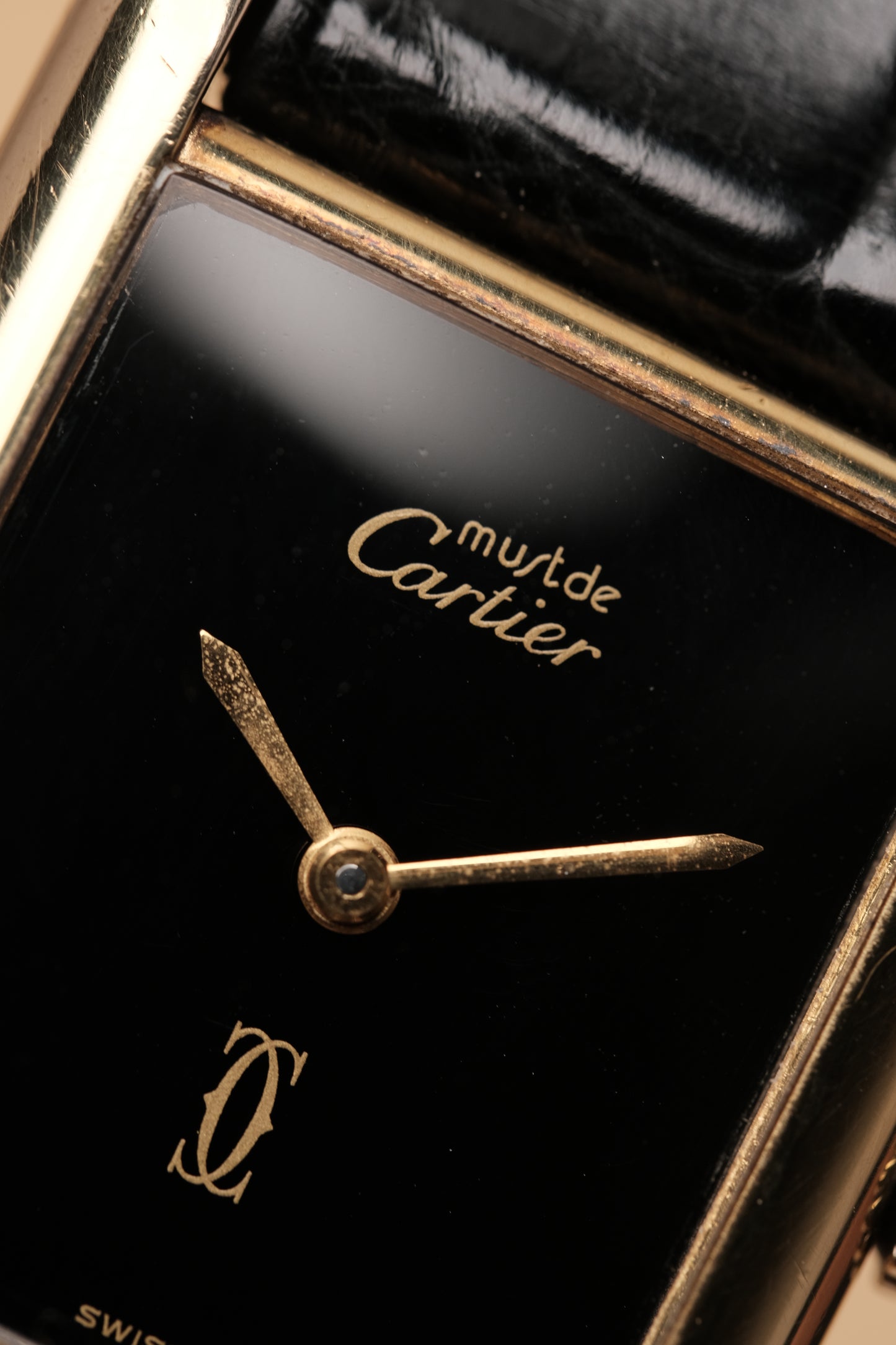 CARTIER MUST DE TANK VERMEIL (LM 23x31mm) HAND WINDING BLACK DIAL 6048114
