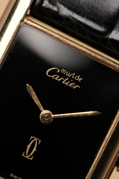 CARTIER MUST DE TANK VERMEIL (LM 23x31mm) HAND WINDING BLACK DIAL 6048114