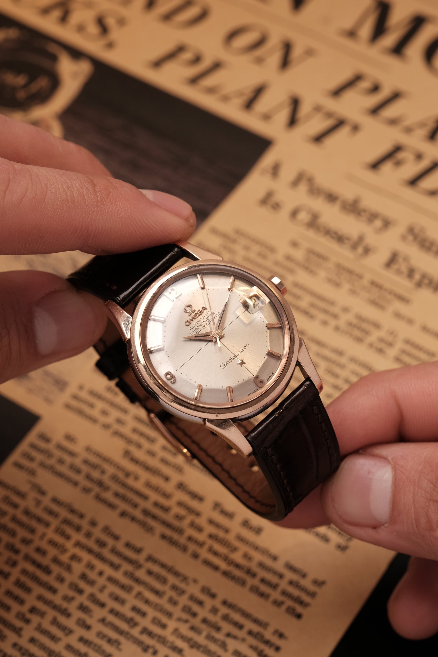 Vintage 1964 Omega Constellation Pie Pan Rose Gold Crosshair Dial  REF. 14393-10 SC (MOD CASE BACK)