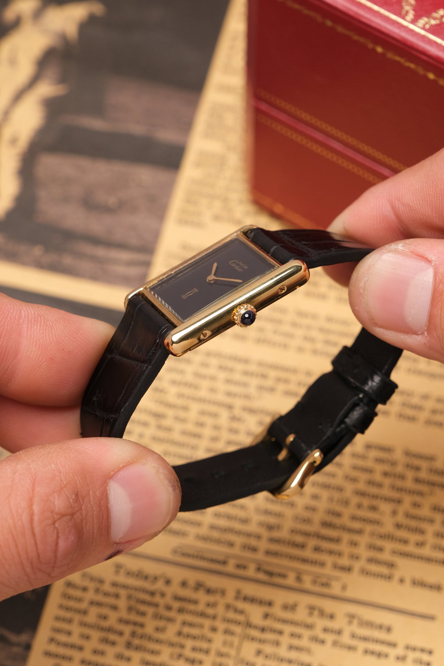 CARTIER MUST DE CARTIER TANK 23x31 Hand Winding VERMEIL Black DIAL REF. 6 062961