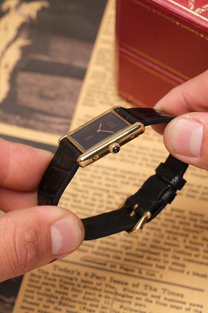 CARTIER MUST DE CARTIER TANK 23x31 Hand Winding VERMEIL Black DIAL REF. 6 062961