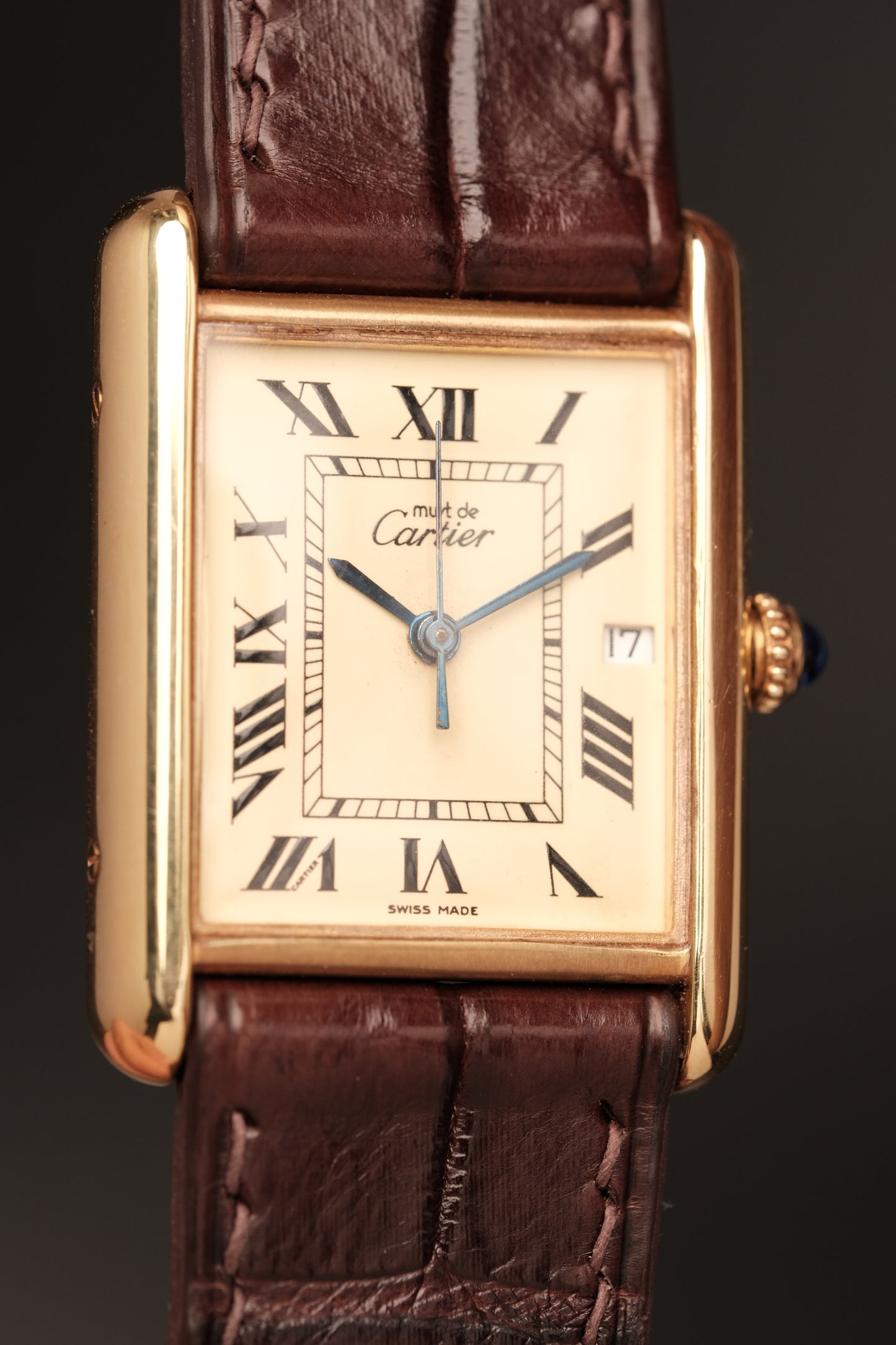 Vintage Cartier Must De Tank (XL 26x34mm) ROMAN DIAL QUARTZ Ref.2413 + Dark Brown Strap