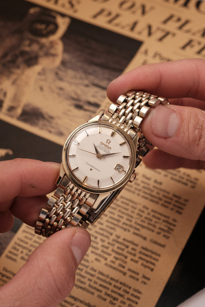 1963 OMEGA CONSTELLATION PIE PAN DOG LEG GOLD AUTOMATIC CHRONOMETER REF. 168.005