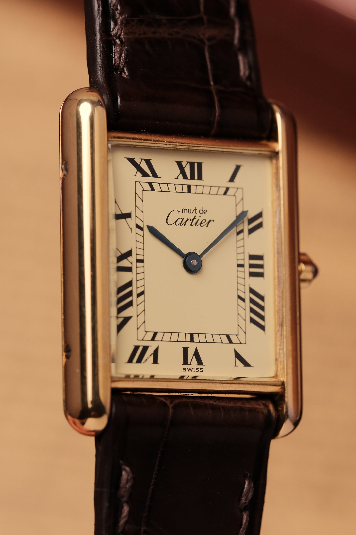 1990's CARTIER MUST DE CARTIER TANK VERMEIL ROMAN DIAL QUARTZ 23MM