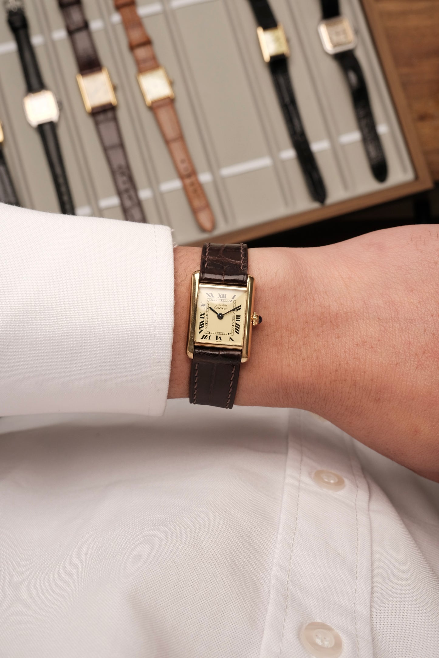Vintage Cartier Must De Tank Vermeil (SM 20x28mm) ROMAN Ivory DIAL QUARTZ Ref.5057001
