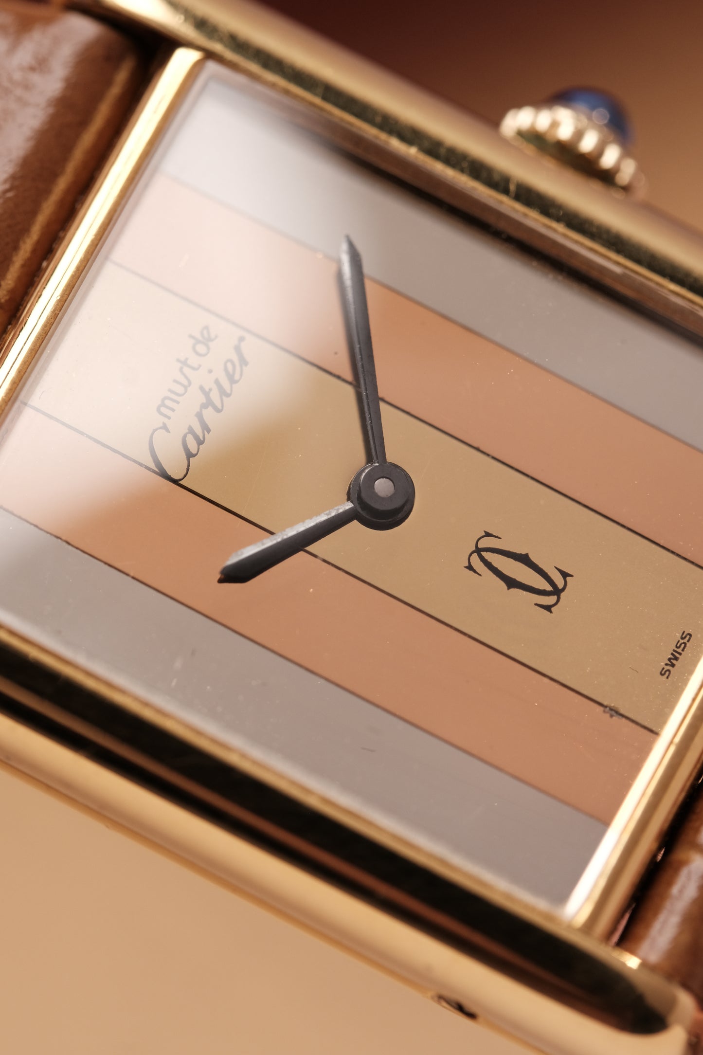 CARTIER  De Must Tank Trinity Vertical Stripe Dial Gold Hand Winding Gold-Plated Silver 925