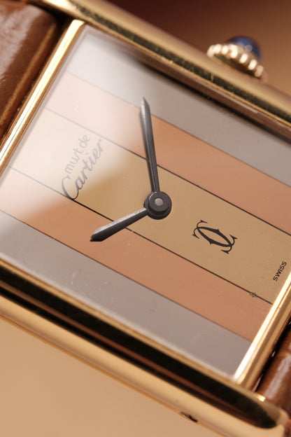 CARTIER  De Must Tank Trinity Vertical Stripe Dial Gold Hand Winding Gold-Plated Silver 925