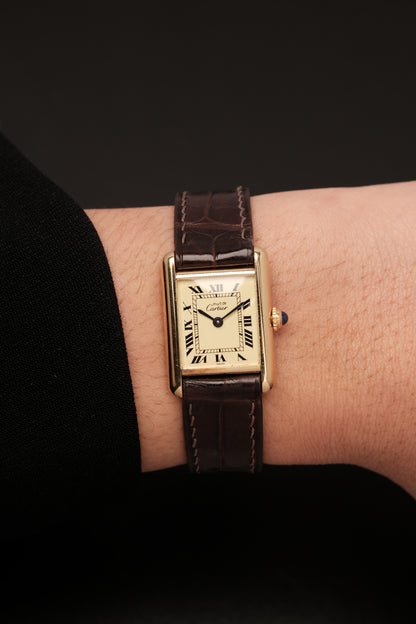 Vintage Cartier Must De Tank Vermeil (SM 20x28mm) ROMAN Ivory DIAL QUARTZ Ref.5057001