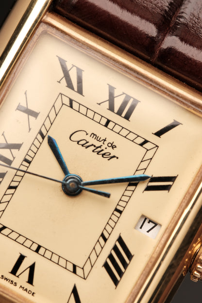 Vintage Cartier Must De Tank (XL 26x34mm) ROMAN DIAL QUARTZ Ref.2413 + Dark Brown Strap