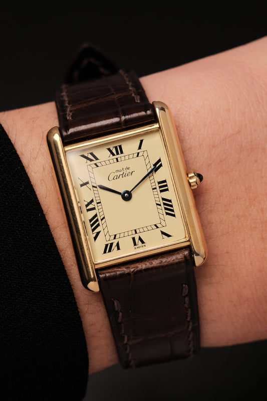 1990's CARTIER MUST DE CARTIER TANK VERMEIL ROMAN DIAL QUARTZ 23MM