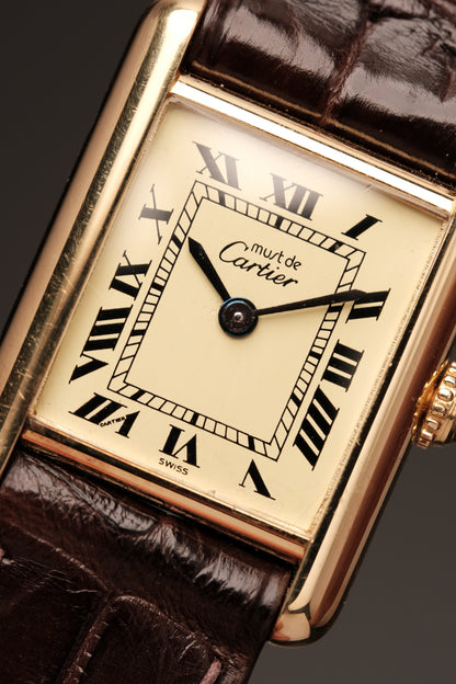Vintage Cartier Must De Tank Vermeil (SM 20x28mm) ROMAN Ivory DIAL QUARTZ Ref.5057001