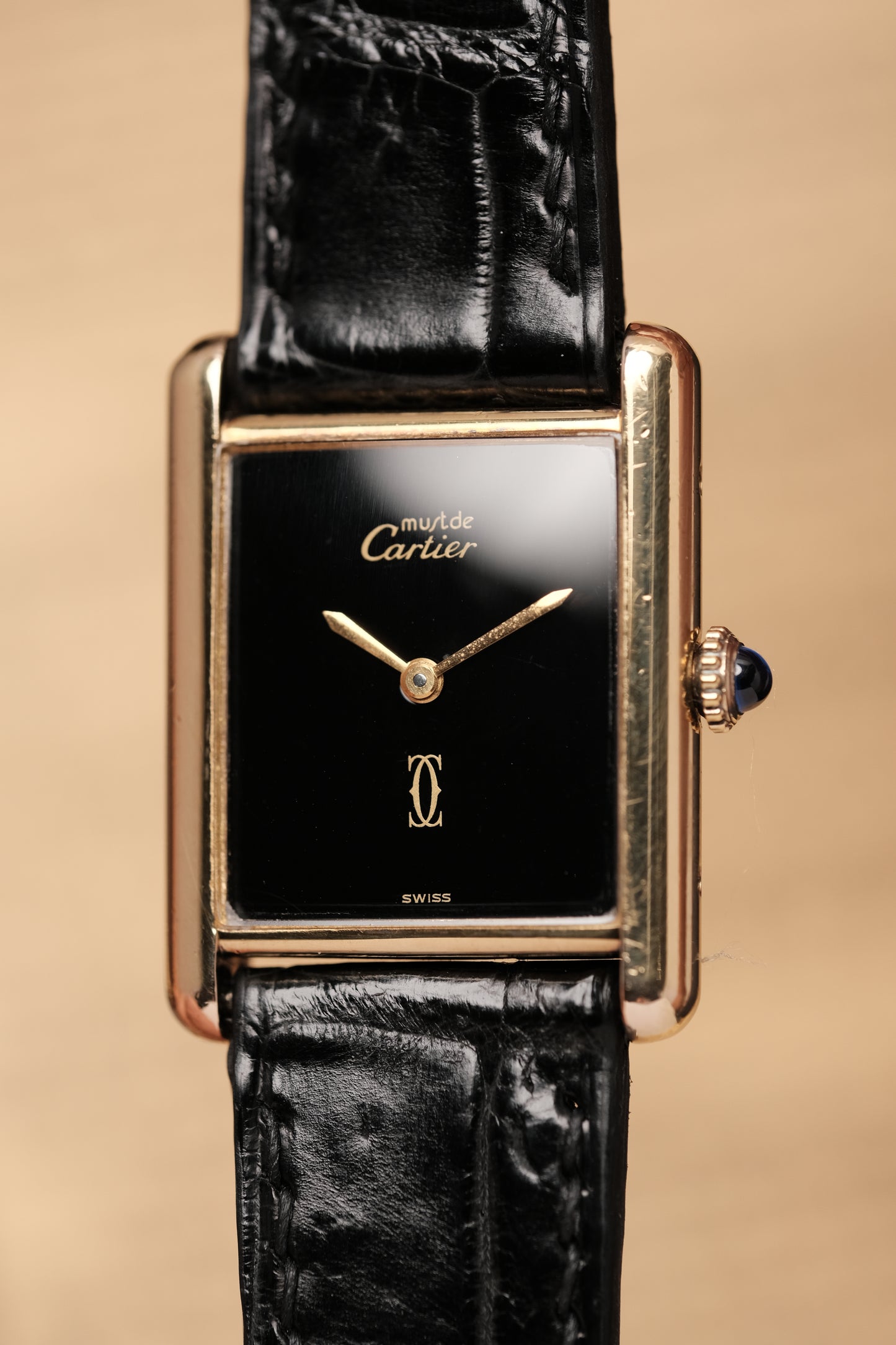 CARTIER MUST DE TANK VERMEIL (LM 23x31mm) HAND WINDING BLACK DIAL 6048114