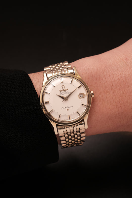 1963 OMEGA CONSTELLATION PIE PAN DOG LEG GOLD AUTOMATIC CHRONOMETER REF. 168.005