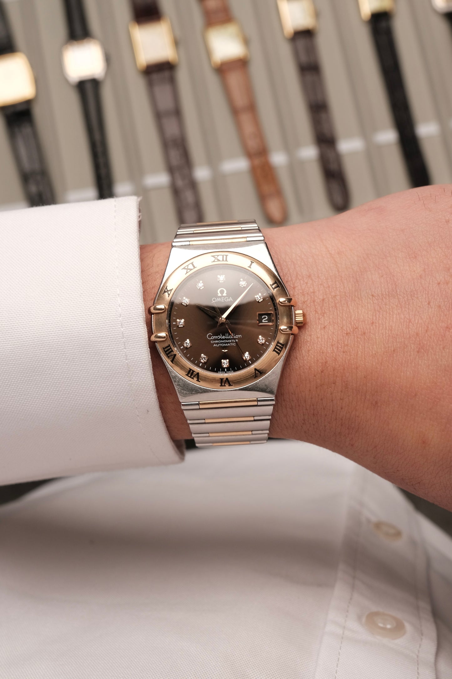 OMEGA WATCH CONSTELLATION 1301.60.00 - STAINLESS STEEL ROSE GOLD CHOCOLATE DIAMONDS (2000S)